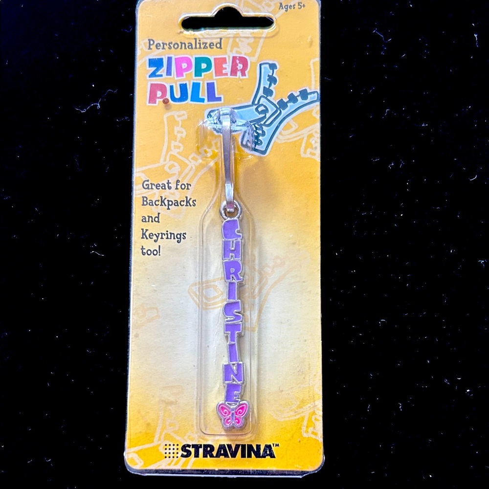 Stravina Personalized Zipper Pull with Purple and Pink Accents vintage